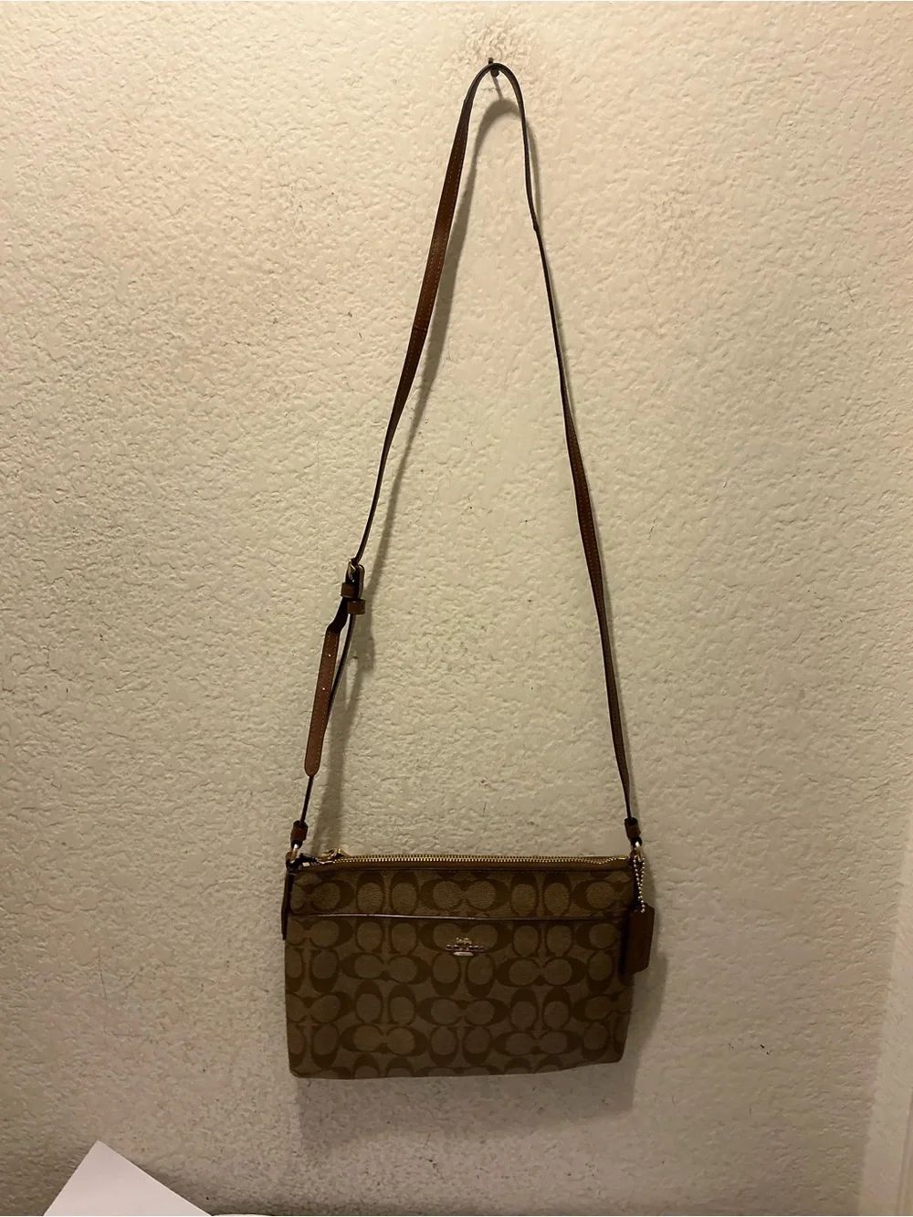 Coach Signature Canvas Zip Pouch in Brown and Gold F58316